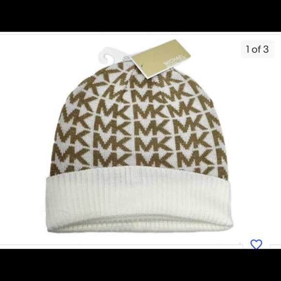 NWT MICHAEL KORS BEANIE HAT ONE SIZE CREAM/GOLD METALLIC - Picture 1 of 5